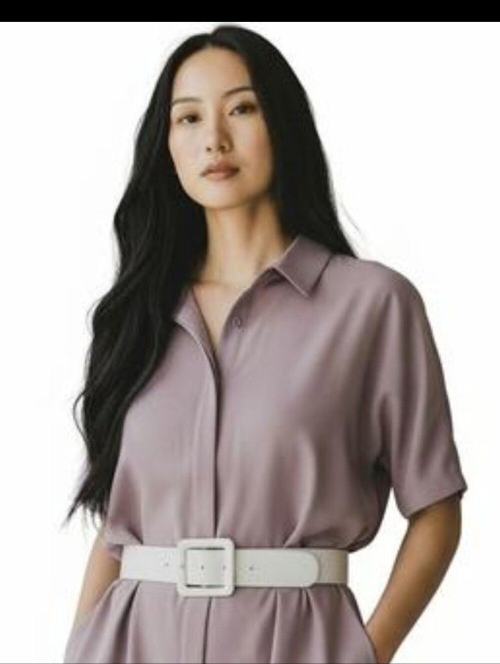 Wide White Textured Waist Belt Statement Buckle Modern Minimalist OS